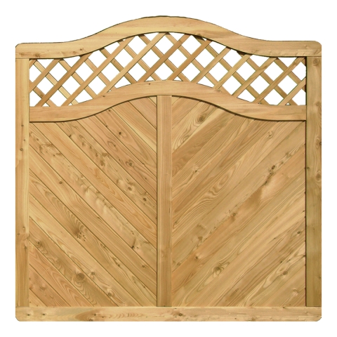 Massivzaun Privora 180x180-165cm mit Gitter und Rundbogen L&auml;rche natur