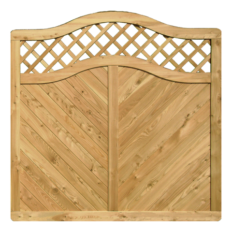 Massivzaun 180x180-165cm mit Gitter und Rundbogen Lrche natur