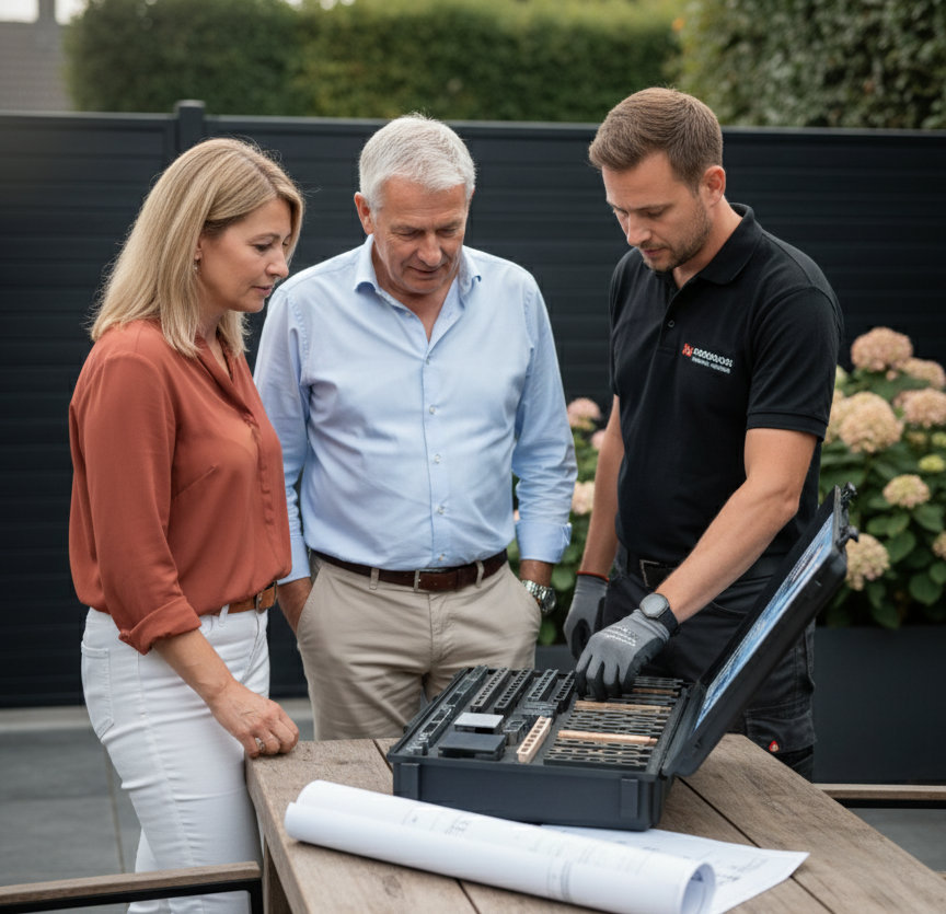 Detailaufnahme von WPC und BPC Musterst&uuml;cken