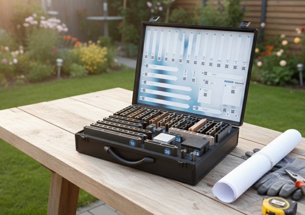 Ge&ouml;ffneter Mesem Muster-Koffer mit Zaun-Mustern